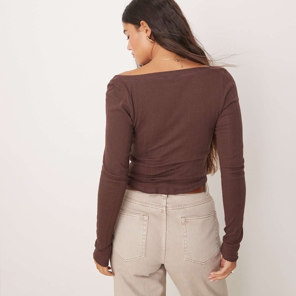 NWT✨ Free People Coffee Chat Long Sleeve Henley in Shaved Chocolate - Picture 4 of 11